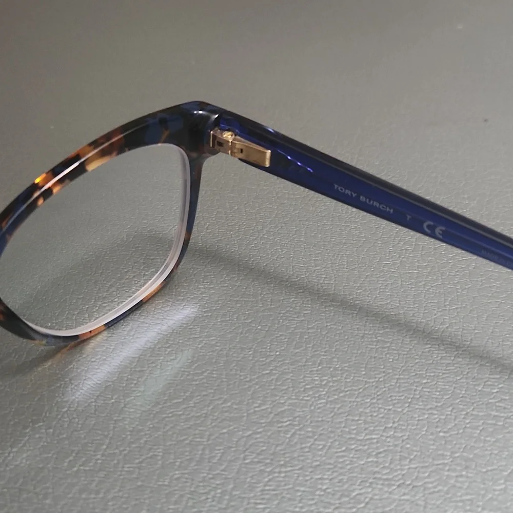 Tory Burch Blue Tortoiseshell Glasses with Orange Logo Case
